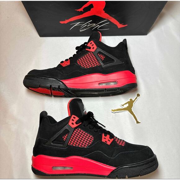 Size 7 - Nike Air Jordan 4 Retro GS Red Thunder Men's Shoes Ships Now - Picture 3 of 13